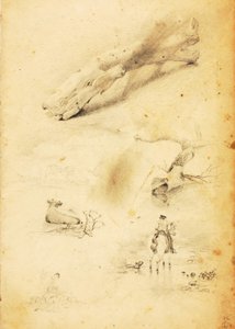 (Études - figures, rondins, cheval et cavalier, etc.)