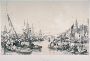 Vue du nouveau pont de Londres depuis le bassin de la Tamise, 1841