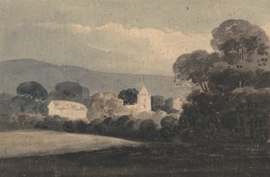 Paysage avec une église parmi les arbres