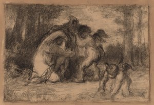 Paysage boisé avec putti aidant une femme à se déshabiller