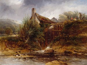 Vieux moulin à eau, nord du Pays de Galles, 1830-1860
