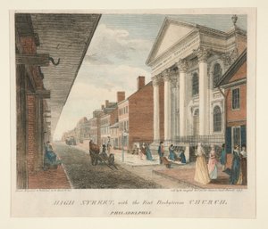High Street, avec la Première Église Presbytérienne, Philadelphie