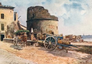 Bastion sur le rivage, Ceriale (lithographie couleur)