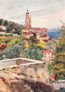 La vieille église de Mentone (lithographie couleur)