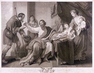 Alfred le Grand partageant son pain avec le pèlerin, 1782 - William Sharpe