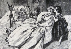 Mère travaillant sur une pièce de broderie