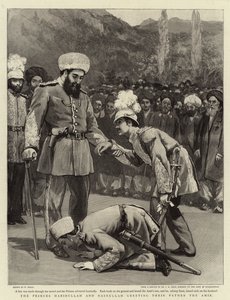Les princes Habibullah et Nasrullah saluant leur père l