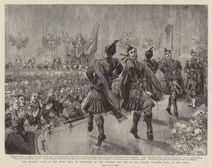 Le banquet dans la salle de musique à Édimbourg pour les officiers et les hommes des navires de guerre allemands ancrés dans le Forth