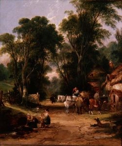 Scène de village avec personnages