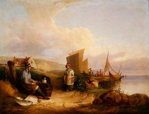 Scène côtière avec pêcheurs