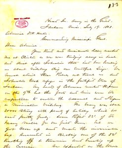 Lettre de W. T. Sherman, quartier général, Armée sur le terrain, Jackson, Mississippi, à [David D.] Porter, 19 juillet 1863