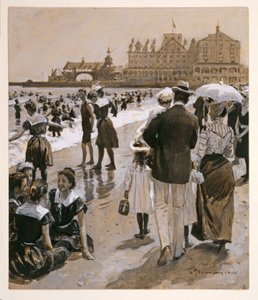 Scène de plage de Harpers Weekly, pub. 1900