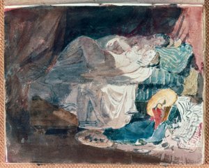 Jeune fille nue et une compagne sur un lit