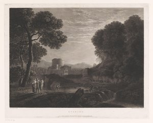 Paysage avec une porte et une tour au bord d