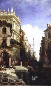 Vue capricieuse de Venise avec une princesse montrée à une gondole à l