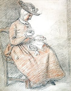 Femme assise cousant