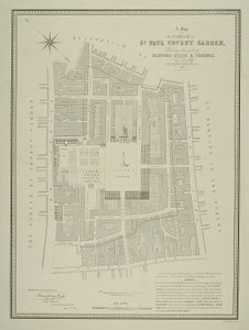 Carte de la paroisse de St. Paul, Covent Garden, montrant le site de Bedford House et ses jardins, publiée par W.P. Metchim, 1686 - Willian Leybourn