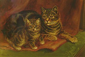 Un chat tigré avec un chaton
