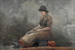 Une pêcheuse appâtant des lignes - Winslow Homer