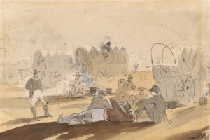 Caravane avec chariots couverts au repos