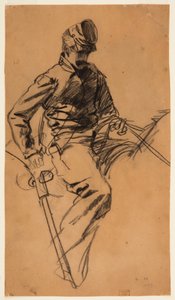 Dessin, soldat de cavalerie à cheval, 1863