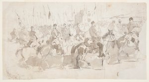 Dessin, Sixième régiment de cavalerie du général McClellan embarquant à Alexandria pour Old Point Comfort, 2 avril 1862 - Winslow Homer