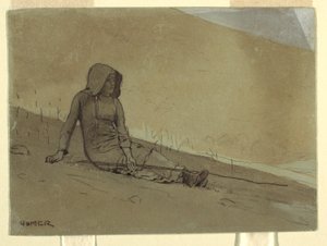 Dessin, jeune fille assise sur une colline, 1878 - Winslow Homer