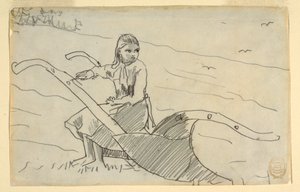 Dessin, jeune fille assise sur une charrue, 1879 - Winslow Homer
