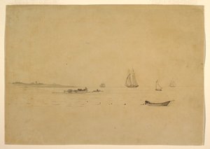 Dessin, pointe de terre avec un phare, vers 1880