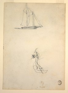 Dessin, goélette et trois dériveurs, 1881 - Winslow Homer