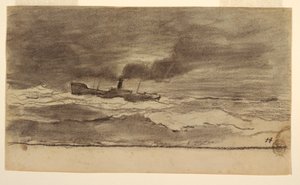 Dessin, paysage marin avec chalutier, Cullercoats, Angleterre, 1881-82 - Winslow Homer