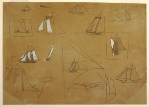Dessin, Esquisses de bateaux à voile, Cullercoats, Angleterre, 1881-82 - Winslow Homer