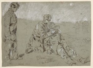 Dessin, soldat donnant de l
