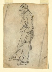 Dessin, soldat avec épée et pipe, 1862 - Winslow Homer
