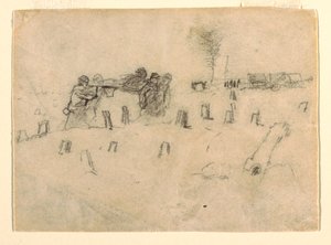 Dessin, brancardiers portant un soldat, probablement 1862 - Winslow Homer