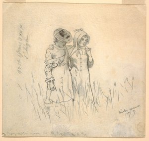 Dessin, deux filles dans un champ, 1879 - Winslow Homer