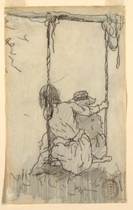 Dessin, Deux filles dans une balançoire, 1879