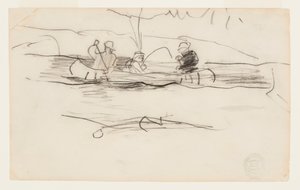 Pêcheur et deux autres hommes dans un canoë