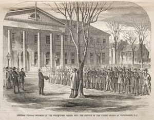 Le général Thomas prêtant serment aux volontaires appelés au service des États-Unis..., 1861 - Winslow Homer