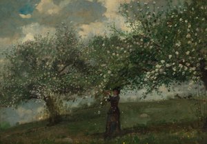 Fille Cueillant des Fleurs de Pommier