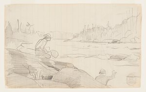 Hommes pêchant à la ligne et au filet