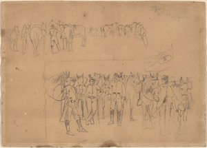 Officiers et chevaux au repos, 1864