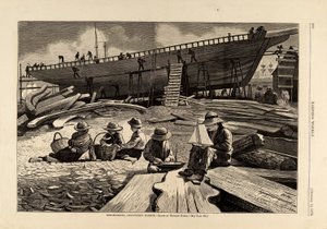 Construction navale, port de Gloucester, extrait de Harper