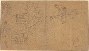 Soldats abattant des jeunes arbres et tressant des jeunes arbres en paniers (verso)