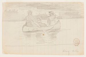 Trois hommes dans un canoë, Il Manigne, Québec - Winslow Homer