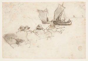 Deux bateaux de pêche avec voiles, Cullercoats, Angleterre