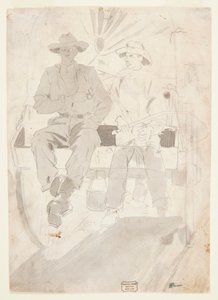 Deux hommes dans un chariot militaire