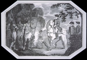 Le général Burgoyne et les Indiens en 1777, gravé par J. Taylor, d
