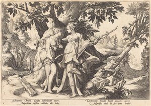 Jupiter déguisé en Diane séduit Callisto