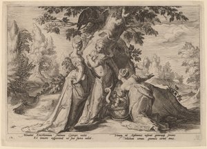 Les Filles de Cécrops ouvrent le coffre confié par Minerve - Workshop of Hendrick Goltzius, after Hendrick Goltzius